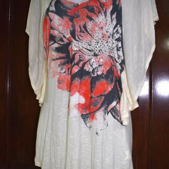 Womens Floral Blouse Size Small Semi Sheer Bat Wing Short Sleeve Shirt - Picture 2 of 16